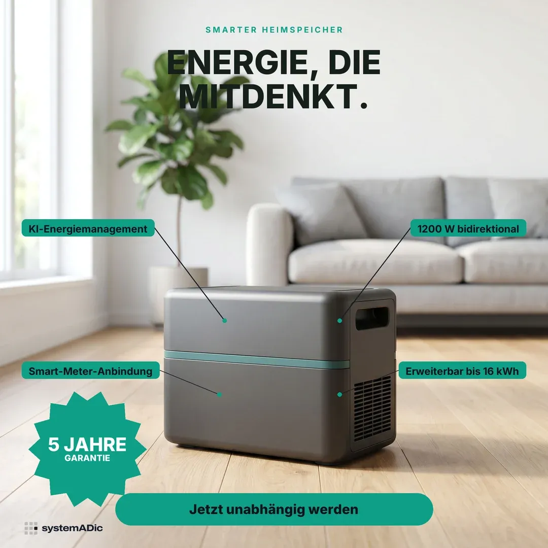 Musterkonzept: Feature-Anzeige für einen smarten Heimspeicher — „Energie, die mitdenkt.“